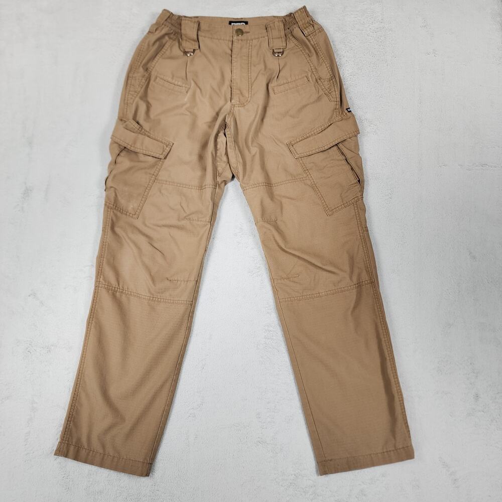 CQR Tactical Cargo Pants Mens 28x31 Beige Ripstop Elastic Waist Multi Pocket